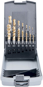 A01014: Assortimento di punte e maschi a macchina in acciaio HSS rivestiti TiN; TKN