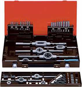A05795: Assortimento di maschi a mano, filiere e punte in acciaio HSS passo fine; FORMAT